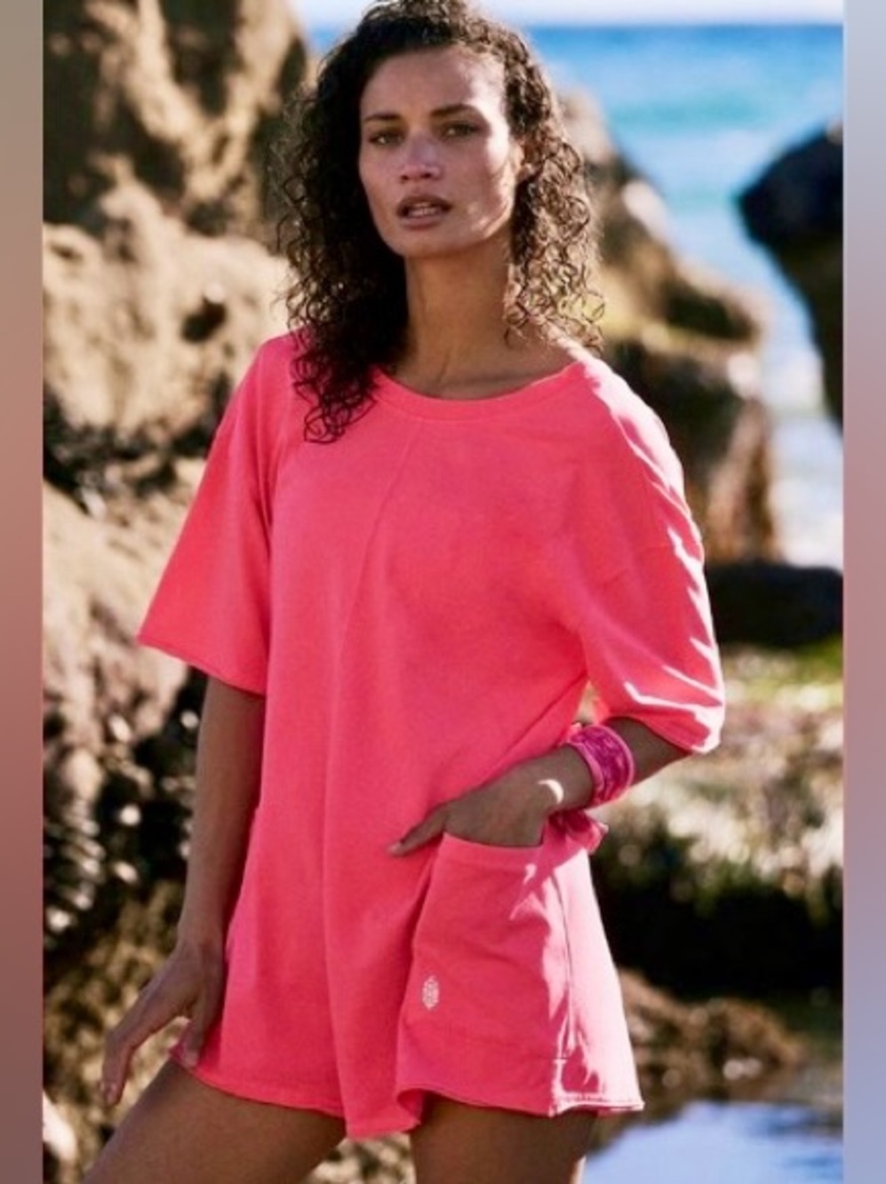 SALE 🎉 NEW Free People x FP Movement Hot Shot Tee Romper in Electric Sunset